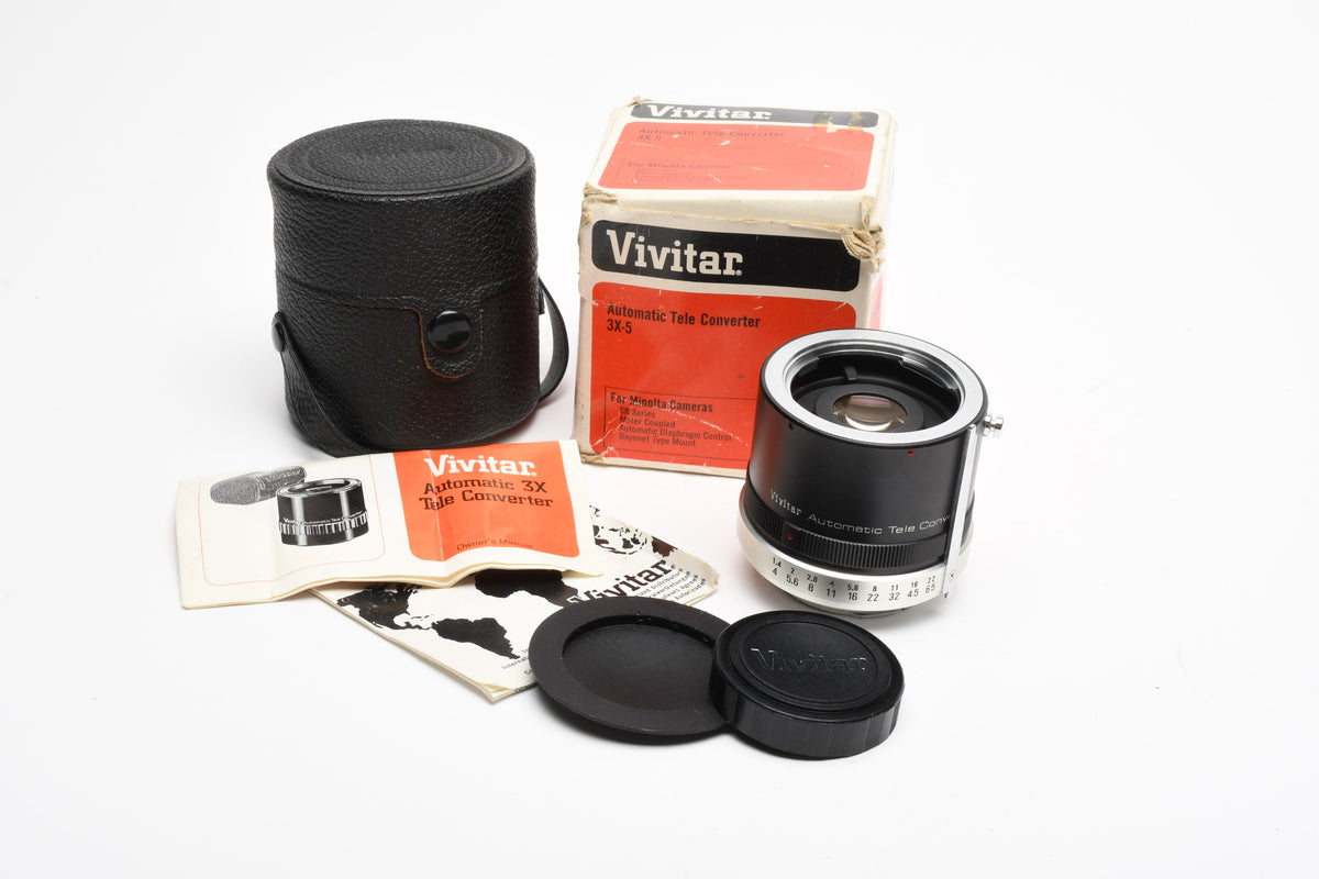 Vivitar 3X-5 Tele converter for Minolta MD w/Caps, Case, Boxed