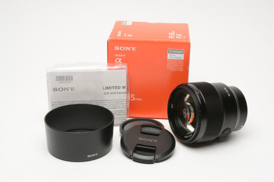 Sony FE 85mm f1.8 Prime Lens SEL85F18, Mint- Boxed, Great!