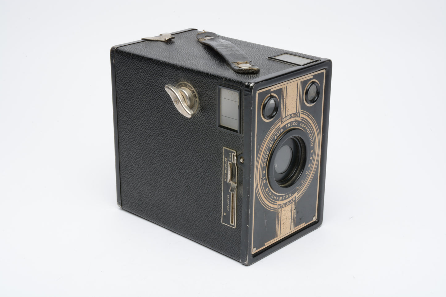 Vintage Agfa Ansco D6 Shureshot Regular Gold & Black box camera, nice!