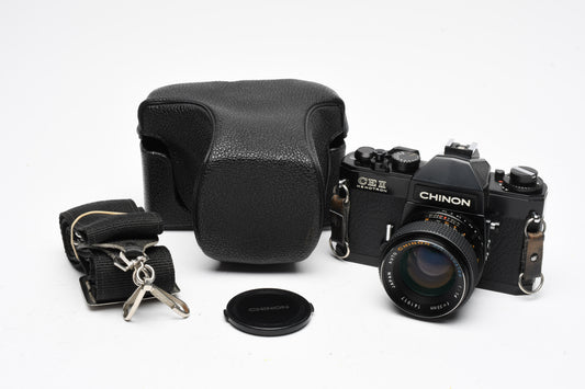 Chinon CE II Memotron 35mm SLR w/55mm f1.4, Case, Tested, Great!