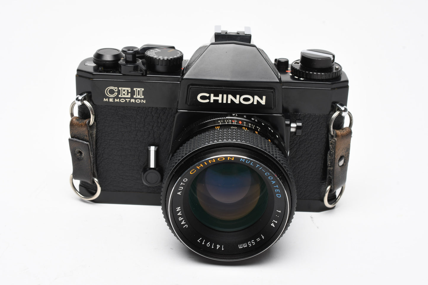 Chinon CE II Memotron 35mm SLR w/55mm f1.4, Case, Tested, Great!