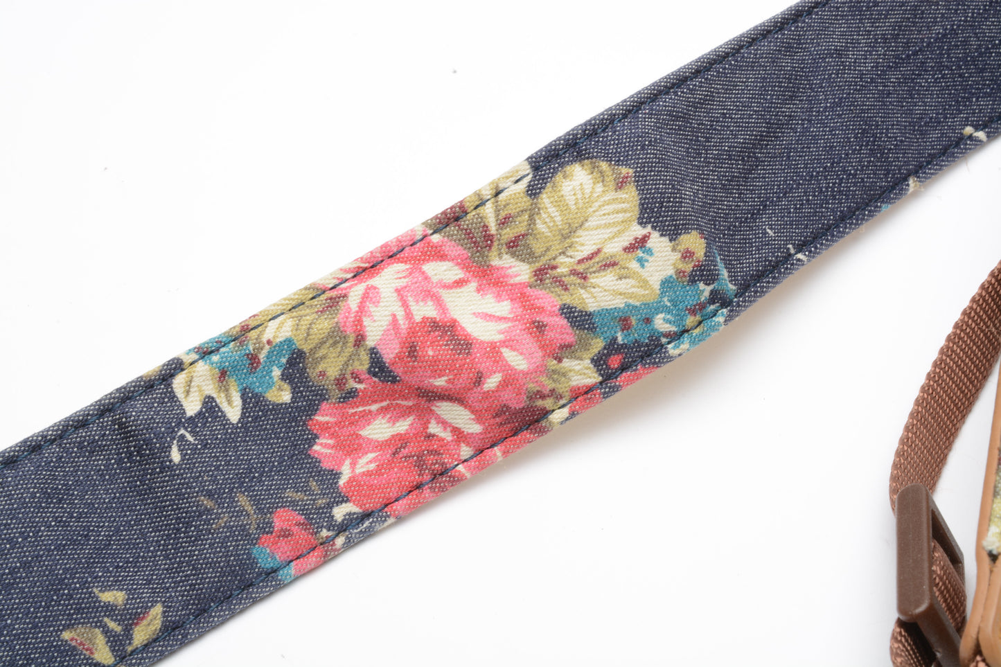 Best Trendy Colorful floral camera strap 1.5" wide w/leather ends, clean