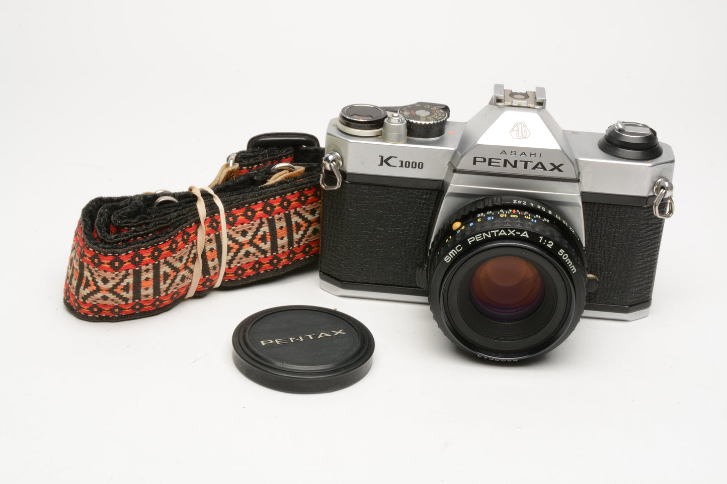 Pentax K1000 35mm SLR w/50mm f2 lens, New seals, strap, Good, Clean