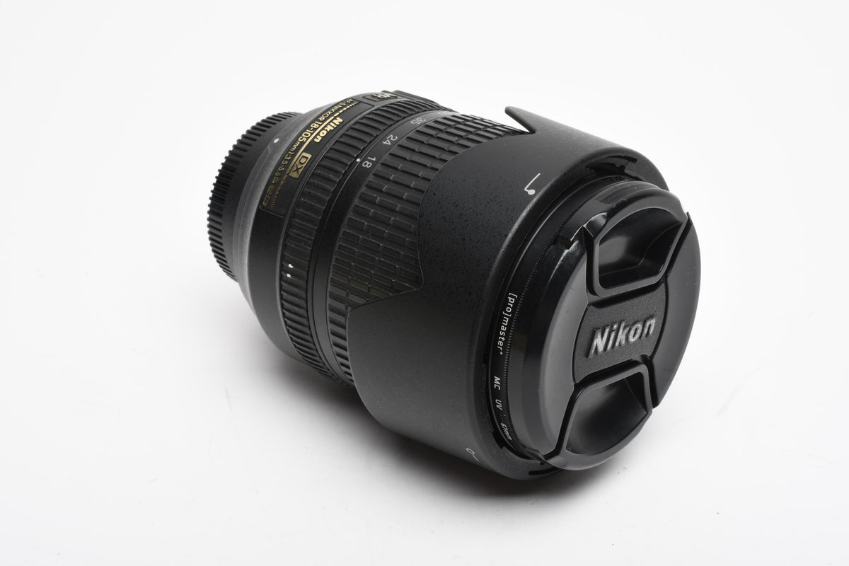Nikon AF-S Nikkor 18-105mm F3.5-5.6G ED VR Zoom Lens, Hood +UV, Great!
