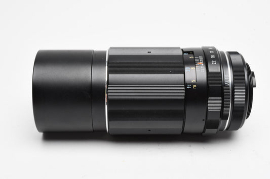 Pentax Super MC Takumar 200mm f4 M42 Mount lens, case, hood, caps, Mint