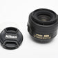 Nikon AF-S Nikkor 35mm f1.8G DX lens, caps, Great! Mint-