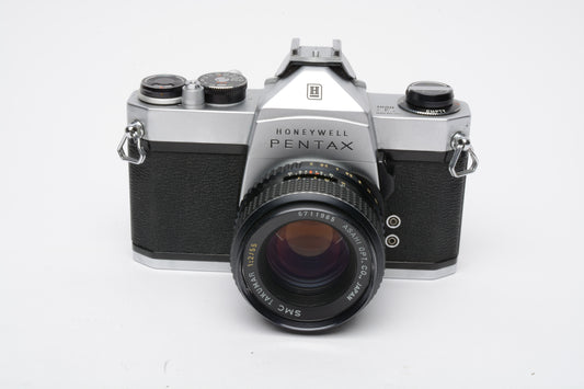 Pentax Spotmatic SP1000 35mm SLR w/55mm f2 SMC lens, case, New seals, Nice!