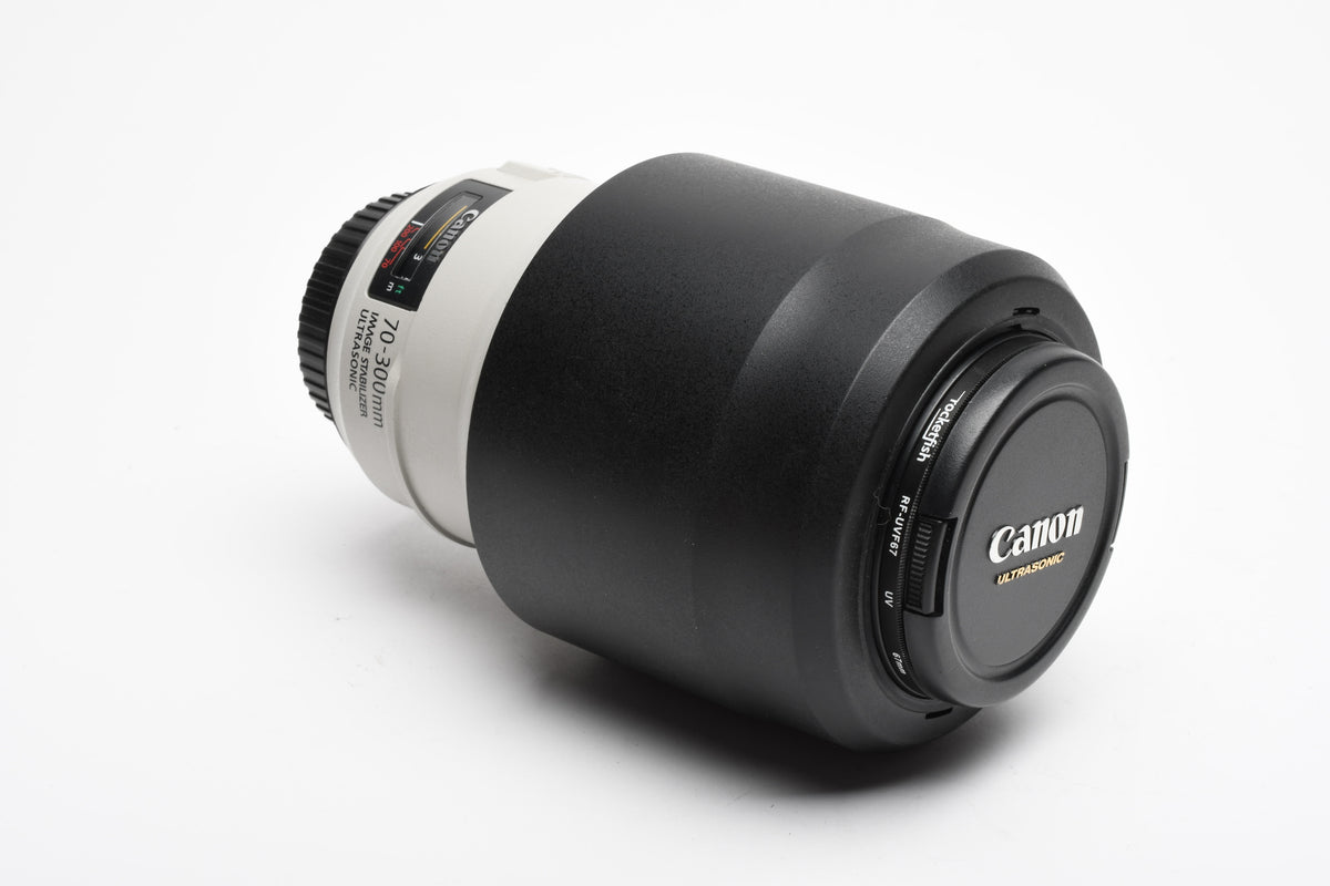 Canon EF 70-300mm f4-5.6L IS USM, hood, caps, UV, Great! Mint-
