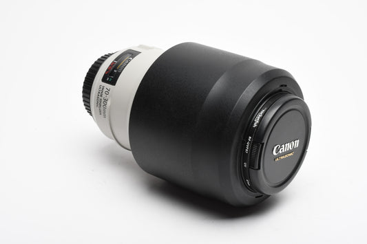 Canon EF 70-300mm f4-5.6L IS USM, hood, caps, UV, Great! Mint-