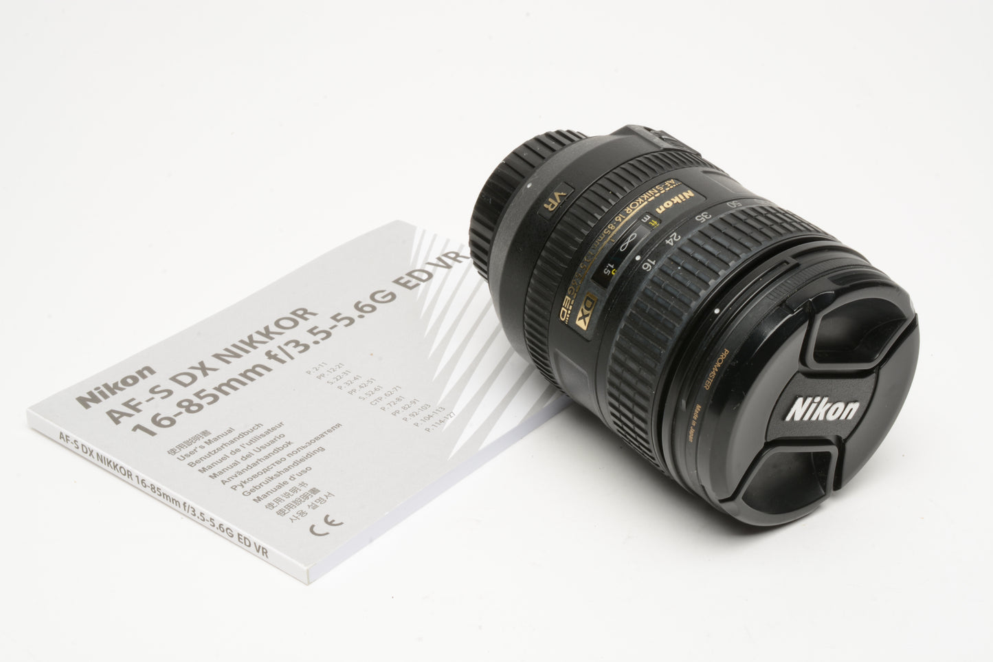 Nikon AF-S 16-85mm f3.5-5.6G ED DX VR Wide angle zoom, caps, manual, UV, Mint-