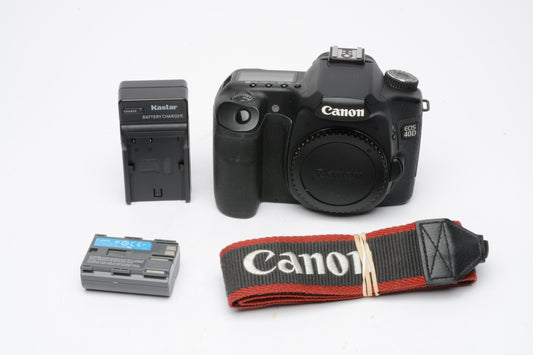 Canon EOS 40D DSLR Body, batt, charger, strap, Only 8111 Acts!