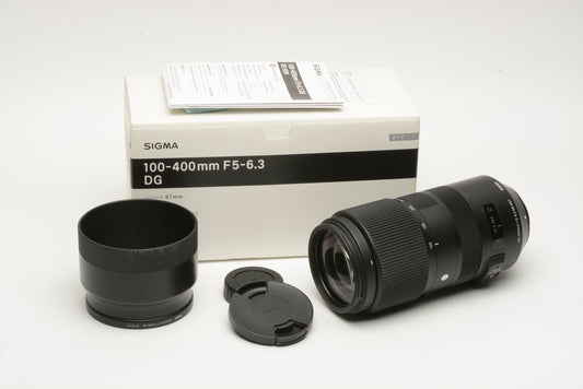 Sigma 100-400mm f5-6.3 DG OS HSM Contemporary, boxed, hood+caps+USA papers (Nikon)