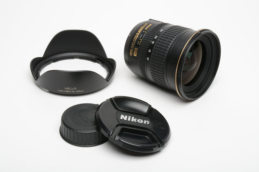 Nikon AF-S Nikkor 12-24mm F4G ED SWM Lens, hood, caps, very clean