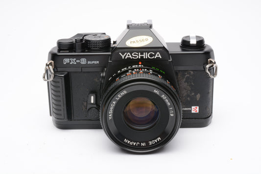 Yashica FX-3 35mm SLR w/50mm F1.9 ML lens, manual, cap, new seals, tested