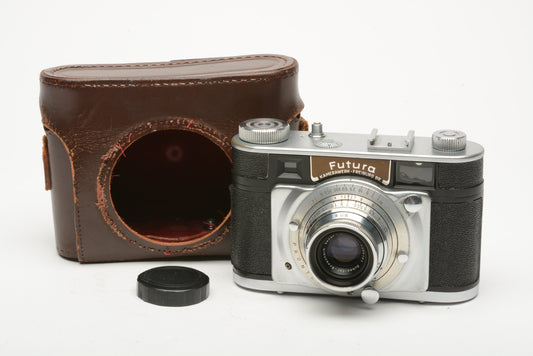 Futura P Kamerawerk 35mm camera w/Xenar 45mm f2.8 lens, cap+1/2 case, works!
