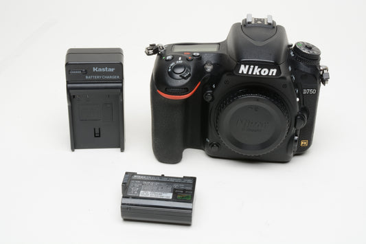 Nikon D750 DSLR Body 24.3MP, batt, charger, strap, 34K Acts., Nice!