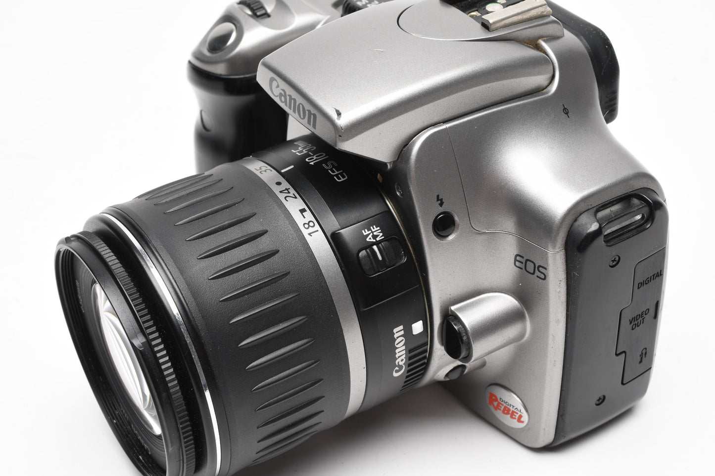 Canon Digital Rebel DSLR w/18-55mm f3.5-5.6 zoom lens, Batt+charger, Good!