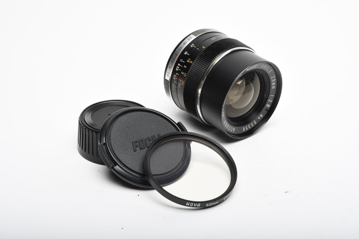 Accura Diamatic Auto 28mm F2.8 Wide Angle Lens for M42 Mount w/Caps and UV Filter, Nice!