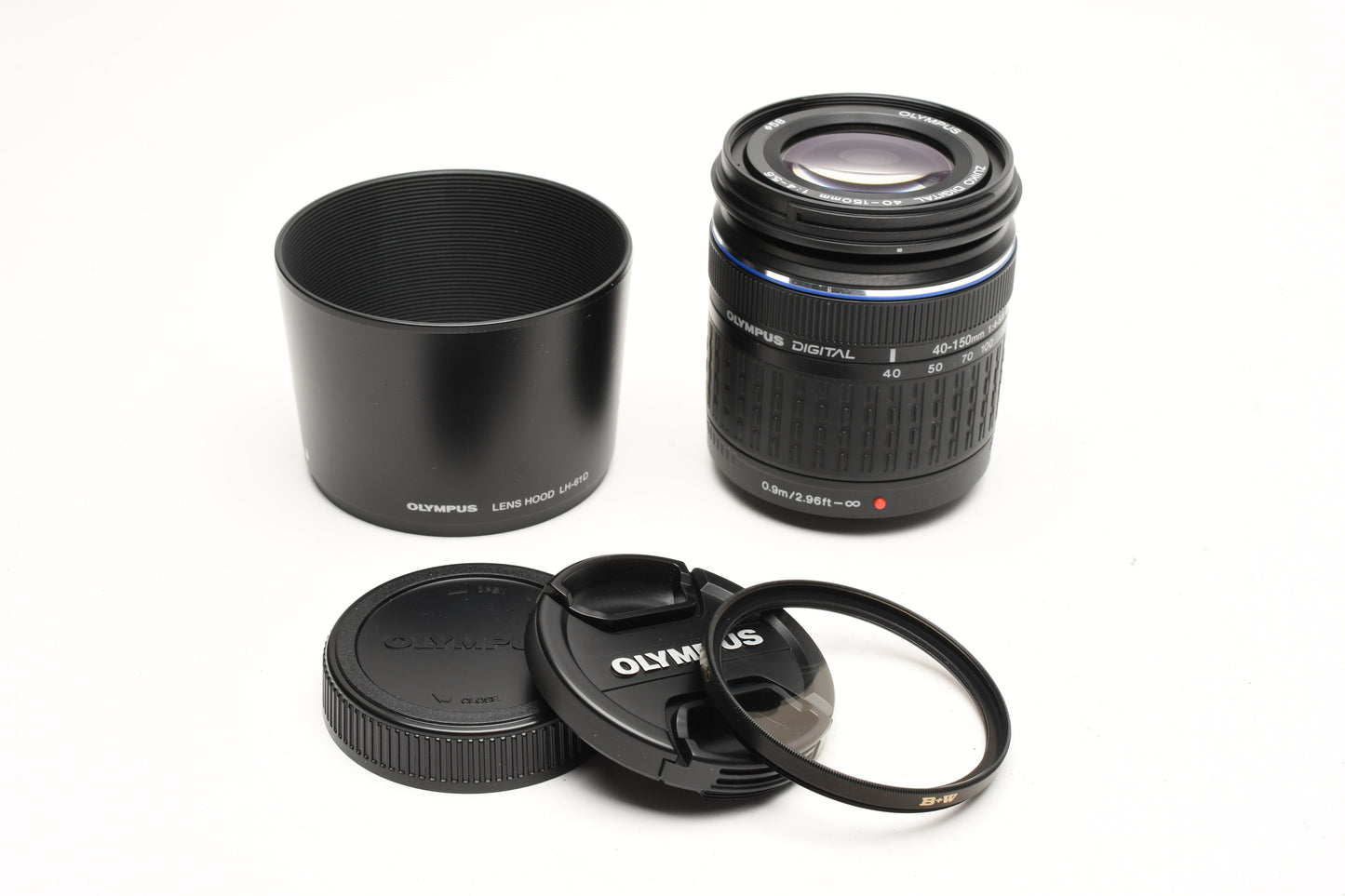 Olympus Zuiko Digital 40-150mm F4-5.6 ED Lens, caps, 4/3 Mount, Hood+B+W UV!
