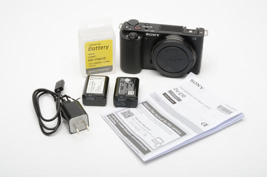 Sony Alpha ZV-E10 Mirrorless Camera 24.2MP Body Only 1028 Acts!, 2 Batts, Clean!