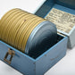 10X S8 8mm Metal Movie Reel 400' w/Cans, Tan/Blue in metal carrying case