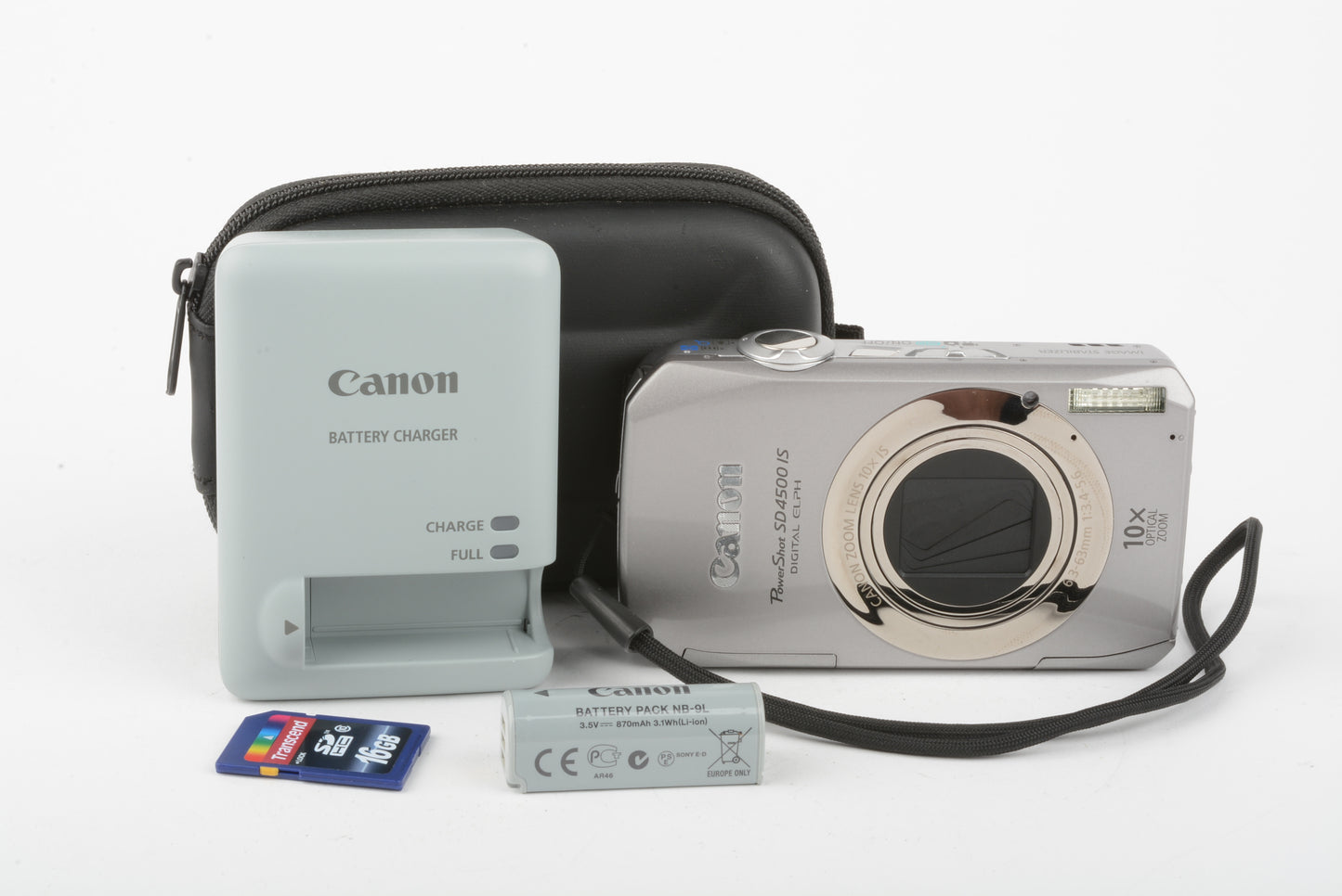 Canon PowerShot SD4500 IS 10MP Full HD Digital Point&Shoot w/batt+charger+SD+case