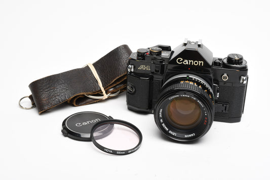 Canon A-1 35mm SLR Camera w/Canon 50mm f1.4 S.S.C, Strap, New Seals, Nice!