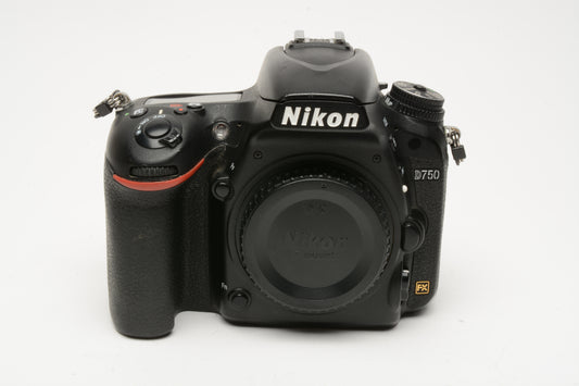 Nikon D750 DSLR Body w/2X batts, charger, strap, manuals, boxed 45K acts