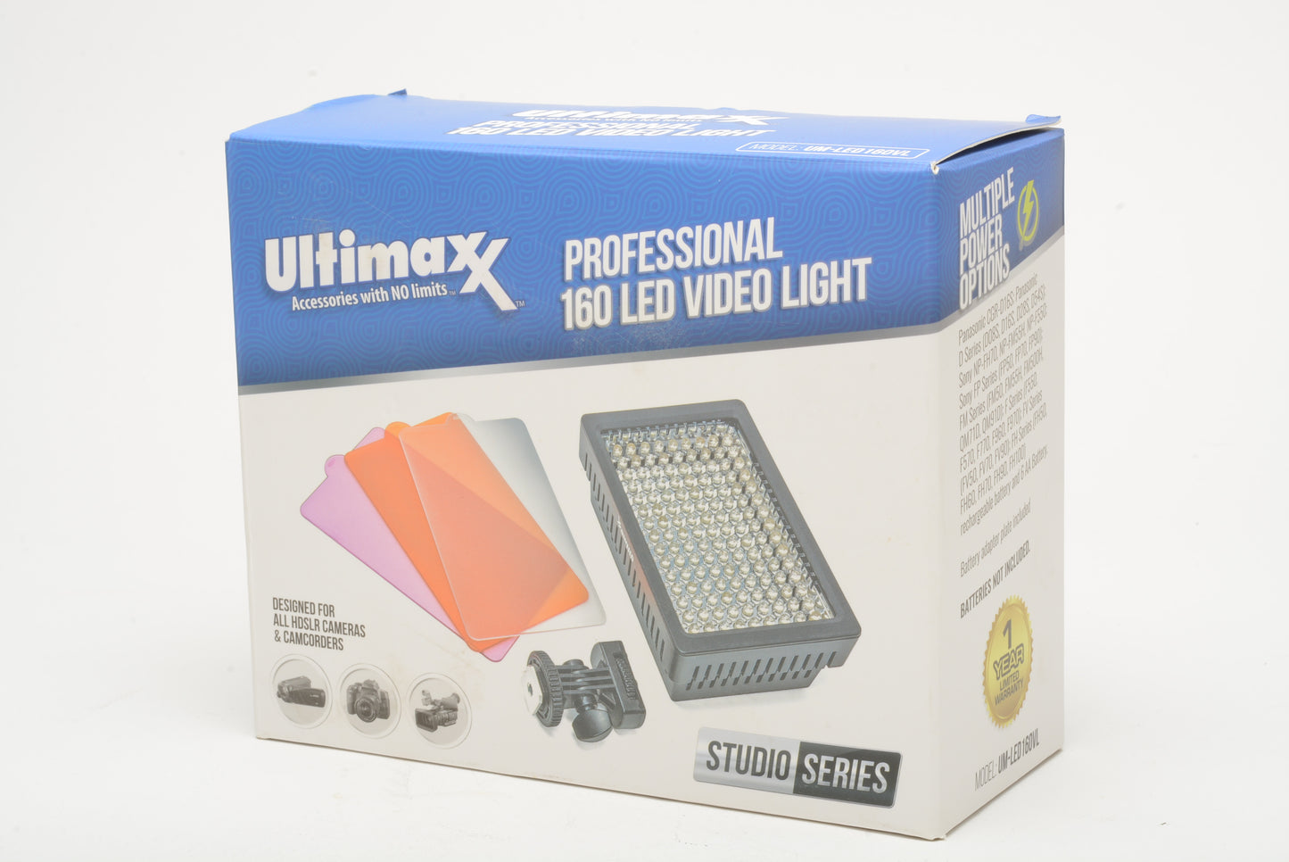 Ultimaxx Pro Dimmable 160 LED Light Video Camera - Most brands plates, NIB