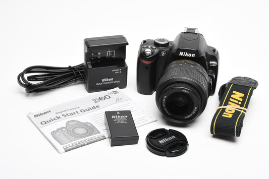 Nikon D60 10.2mp DSLR Camera W/Nikon AF-S 18-55mm VR F3.5-5.6G Zoom Lens, 17K Acts, Nice!