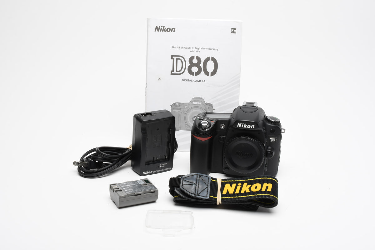 Nikon D80 DSLR body, batt+charger+strap, 4798 Acts, + Manual
