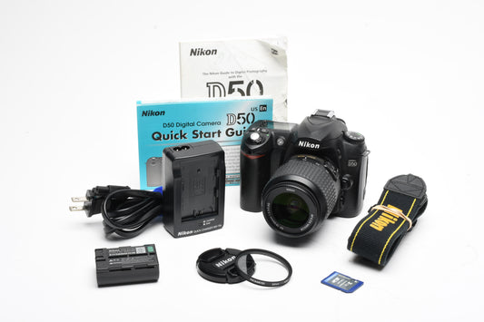 Nikon D50 DSLR body w/18-55mm f3.5-5.6G ED, batt, charger, 12K Acts