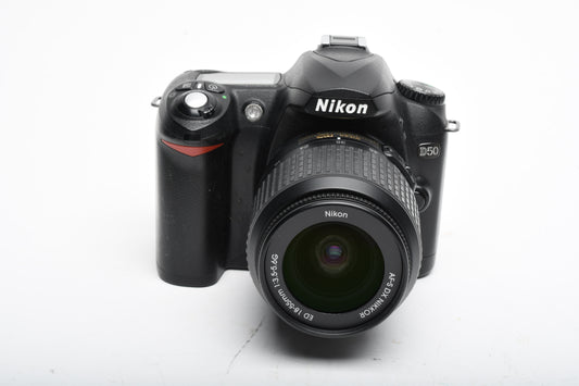 Nikon D50 DSLR body w/18-55mm f3.5-5.6G ED, batt, charger, 12K Acts