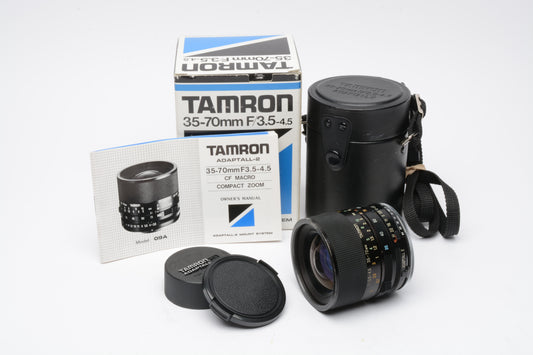 Tamron MF 35-70mm f3.5-4.5 BBAR MC Adaptall macro zoom, cap +choice of mount