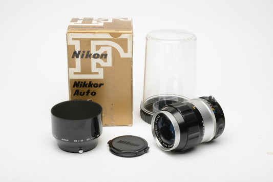 Nikon Nikkor-Q 135mm f3.5 Non-AI portrait lens, clean & sharp, Hood, Boxed