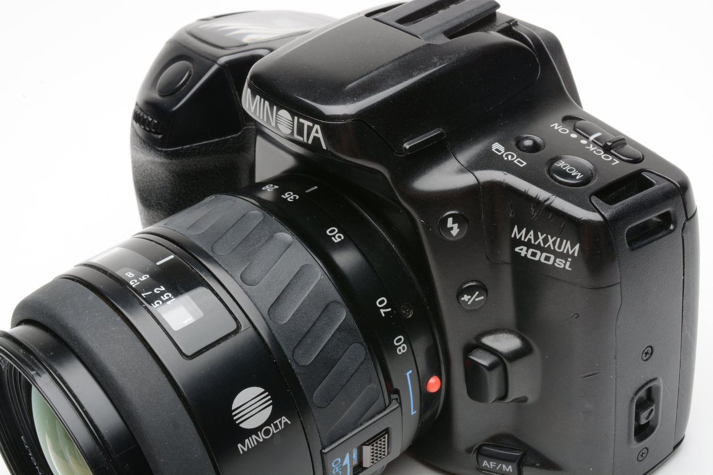 Minolta Maxxum 400si 35mm SLR Body w/35-80mm Macro f4-5.6 zoom, strap+hood