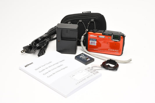 Nikon Coolpix AW110 16MP Digital Point&Shoot Camera Orange Waterproof, Great!