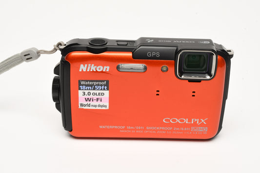 Nikon Coolpix AW110 16MP Digital Point&Shoot Camera Orange Waterproof, Great!