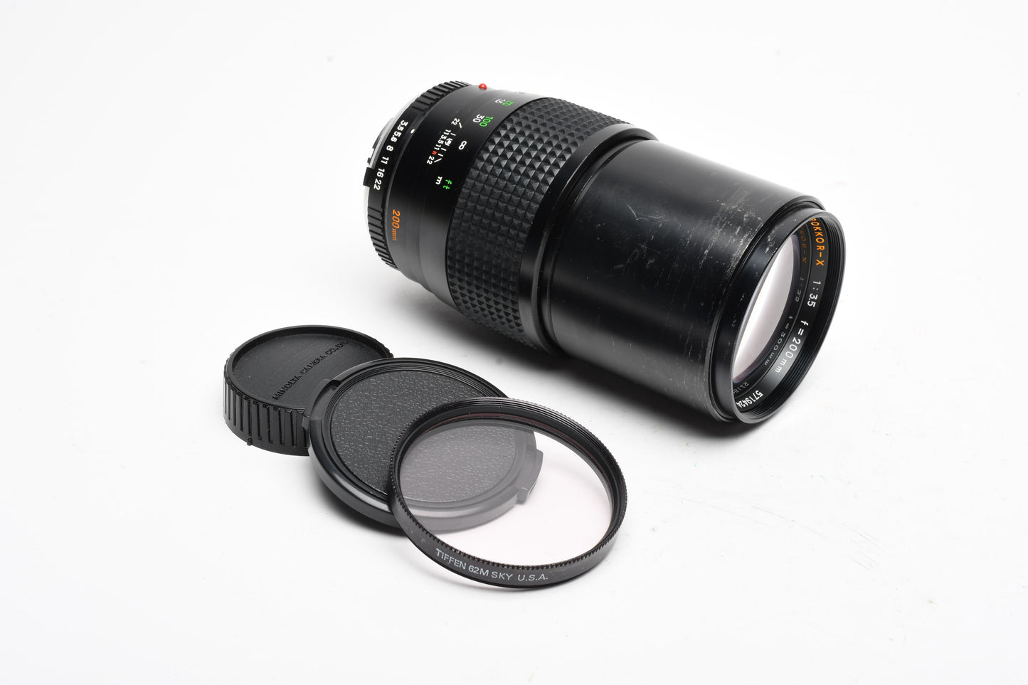 Minolta MC Rokkor-X 200mm f3.5 MD mount prime lens, caps, clean +Sky