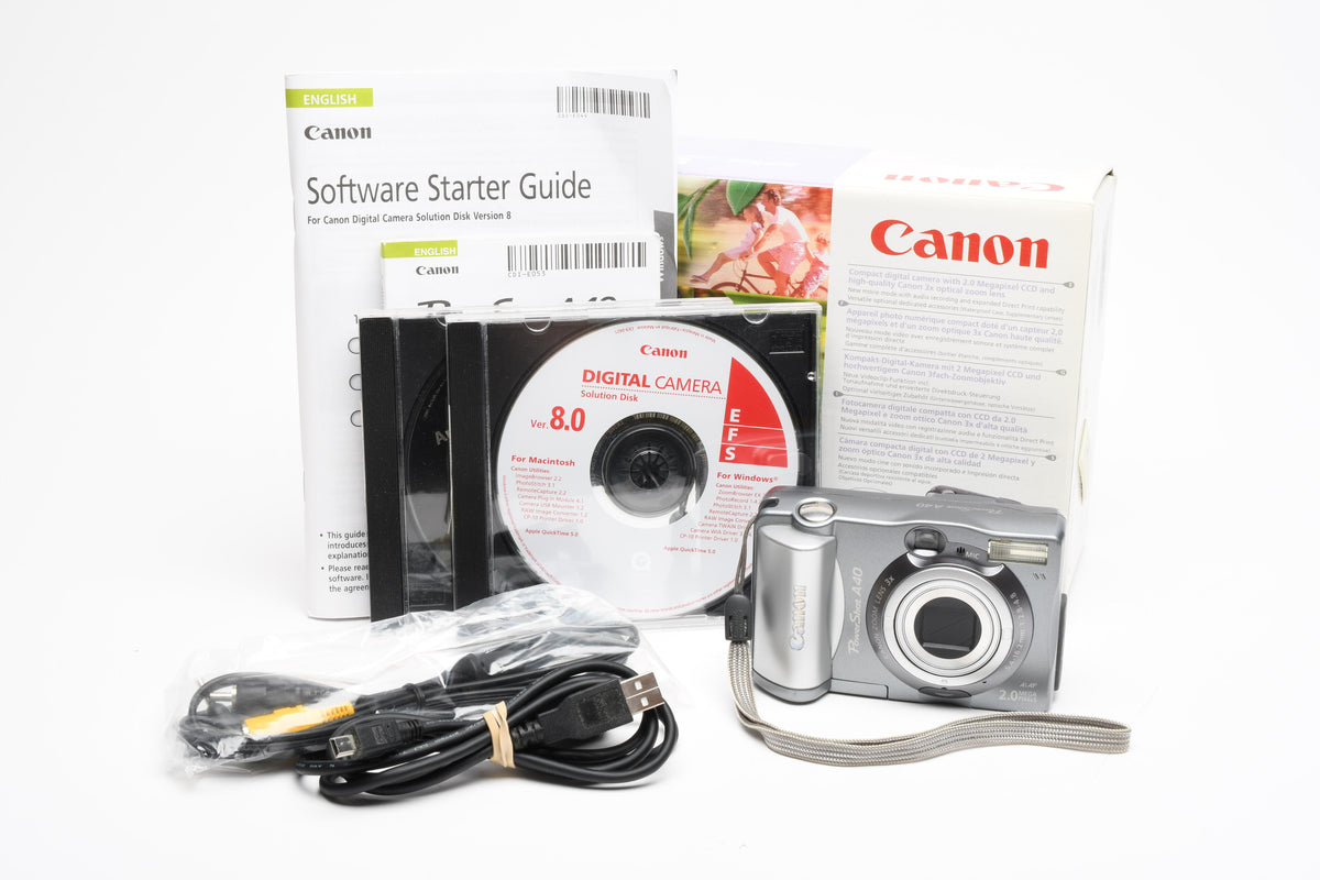 Canon Powershot A40 2MP Digital Point&Shoot Camera, CF, CDs, cables, boxed