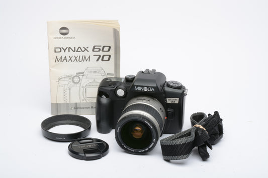 Minolta Maxxum 70 35mm SLR w/28-80mm f3.5-5.5D, manual, hood, cap