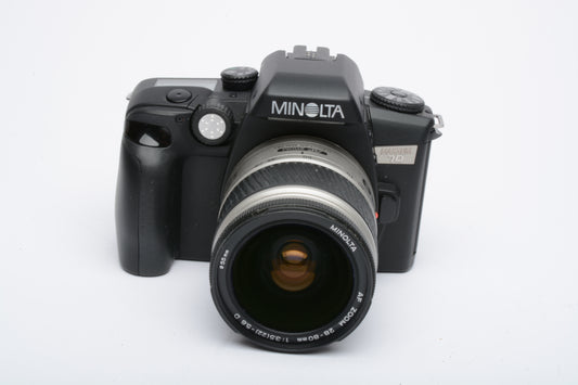 Minolta Maxxum 70 35mm SLR w/28-80mm f3.5-5.5D, manual, hood, cap