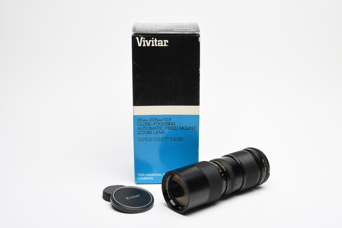 Vivitar 85-205mm f3.8 Telephoto zoom lens w/M42 mount, caps, Box, Good, Read*