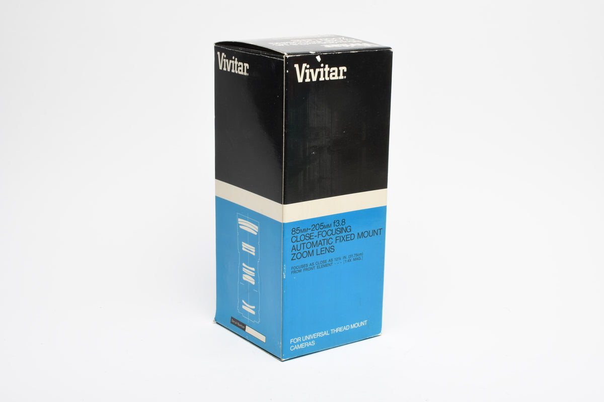 Vivitar 85-205mm f3.8 Telephoto zoom lens w/M42 mount, caps, Box, Good, Read*
