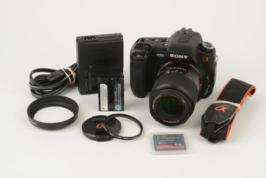 Sony A350 DSLR Body w/AF 18-70mm f3.5-5.6 bundle, batt+charger+4GB CF tested, clean