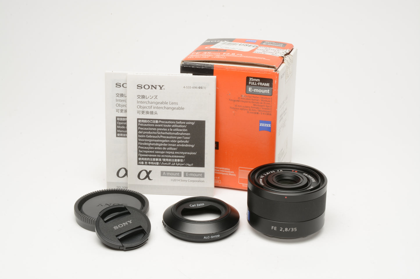 Sony FE 35mm f2.8 Sonnar T* ZA lens, hood+caps, Boxed, Mint-