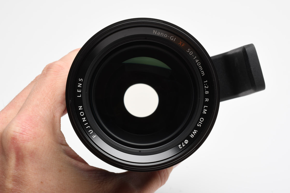 Fujifilm XF 50-140mm f2.8 Nano-GI  R LM OIS WR zoom lens w/caps, hood, collar, Very Nice!