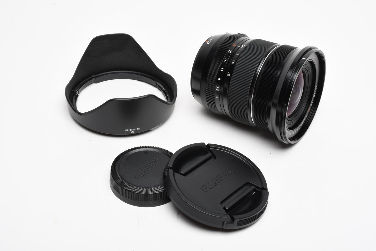Fujifilm Fujinon XF 10-24mm f4 R OIS WR Super EBC Lens w/Caps and hood, Great!