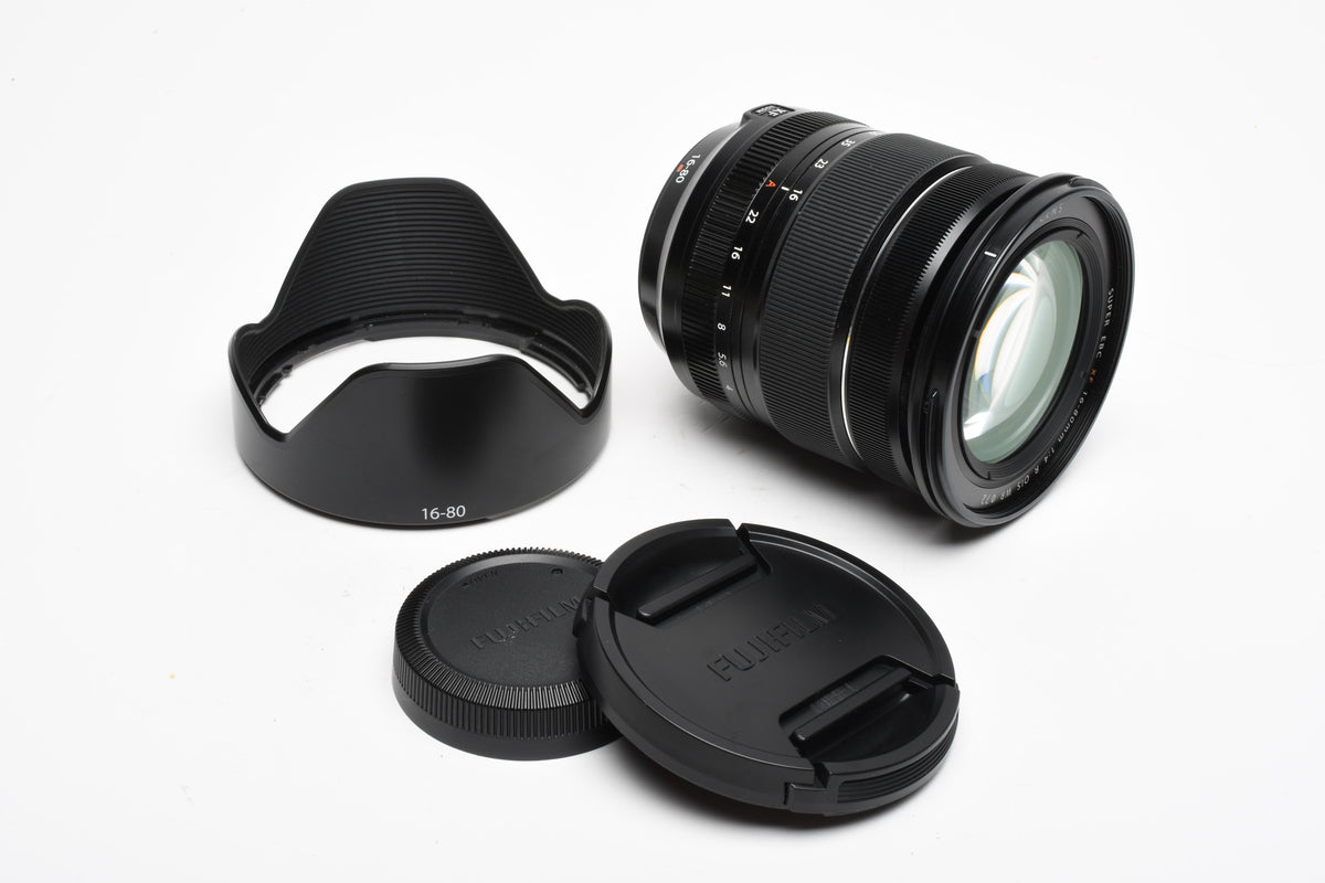 Fujifilm Super EBC XF 16-80mm f4 R OIS WR zoom lens, Hood+Caps, Mint-