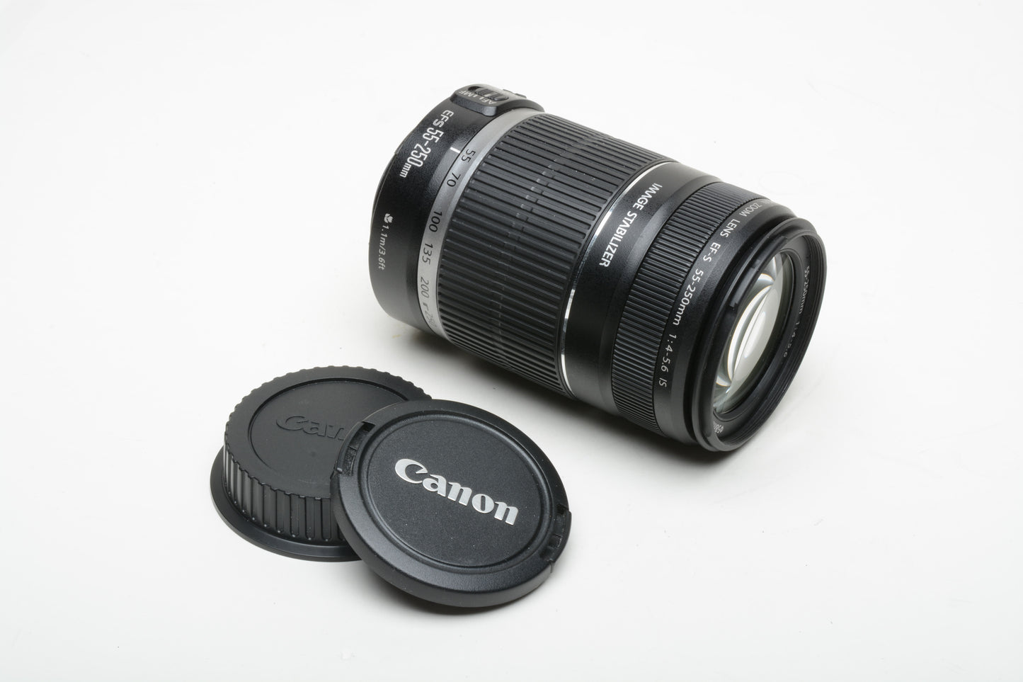 Canon EF-S 55-250mm f4-5.6 IS zoom lens, caps, very clean